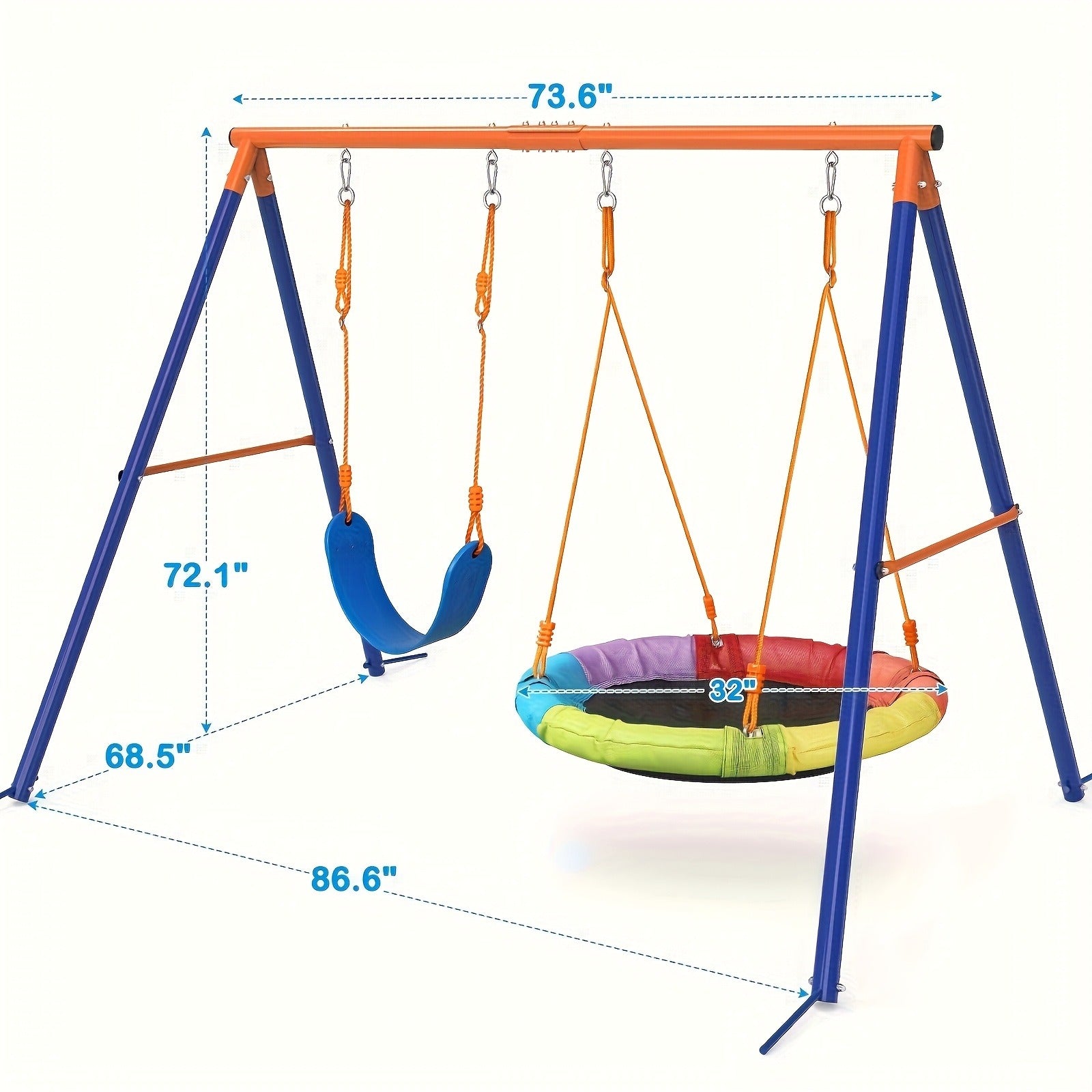 Outdoor Swing Set for Kids 3-in-1 Metal A-Frame 550 lbs Disc Saucer Swing Backyard Playground