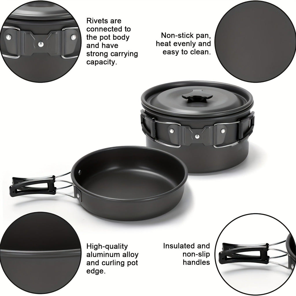15-Piece Camping Cookware Set with Non-Stick Aluminum Alloy Pots & Pans – Portable Outdoor Cooking Kit with Kettle, Frying Pan, Cooking Pot, Plates, Cups, Folding Cutlery & Storage Bags – Perfect Father's Day Gift