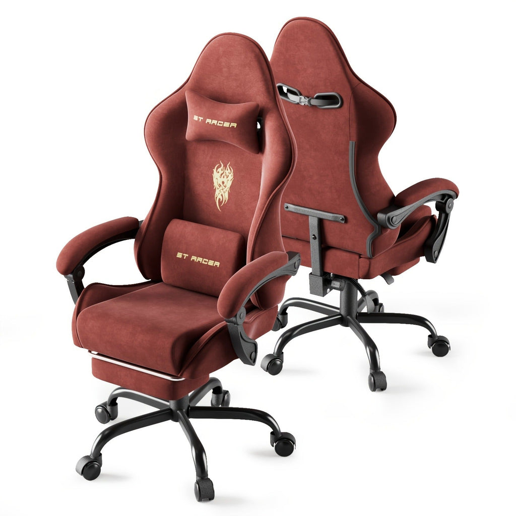 Gaming Chair Ergonomic Esports Chair – Skin-Friendly PU Leather, Thickened Board, Linkage Armrest, Adjustable Footrest & Headrest, Multi-Angle Reclining Office Game Chair, Solid Color, Black or Red