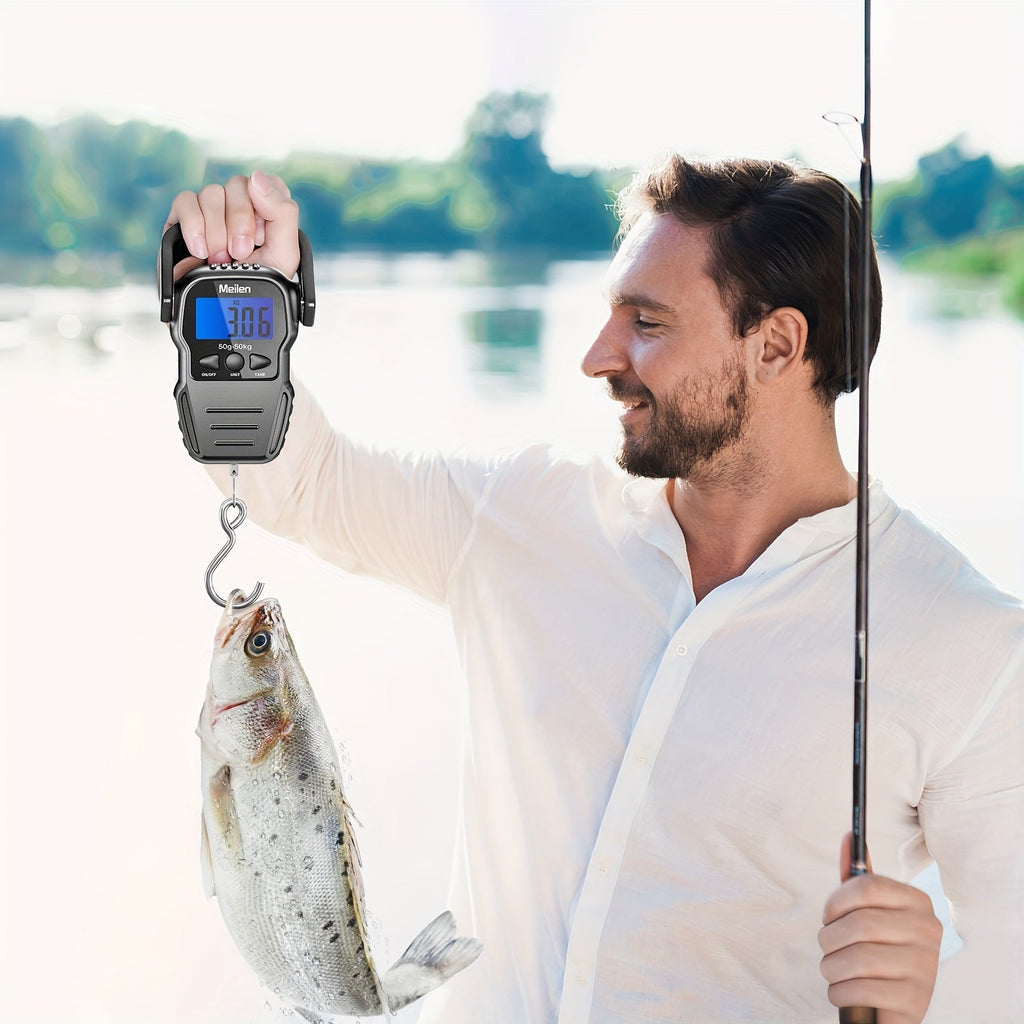 Digital Fishing Scale 50kg 110lb Portable Handheld Fish Scale with LCD Backlight & Built-in Measuring Tape - Electronic Hook Scale for Fishing Luggage Travel Market Use, 1g Accuracy, Black