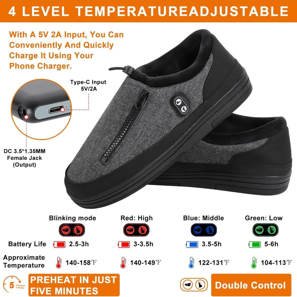 Heated Slippers for Men & Women with 5000mAh Battery - Electric Foot Warmer Shoes, Carbon Fiber Heating, 3 Heat Settings, 6-8 Hour Battery Life, Indoor Outdoor Plush House Slippers, M & L