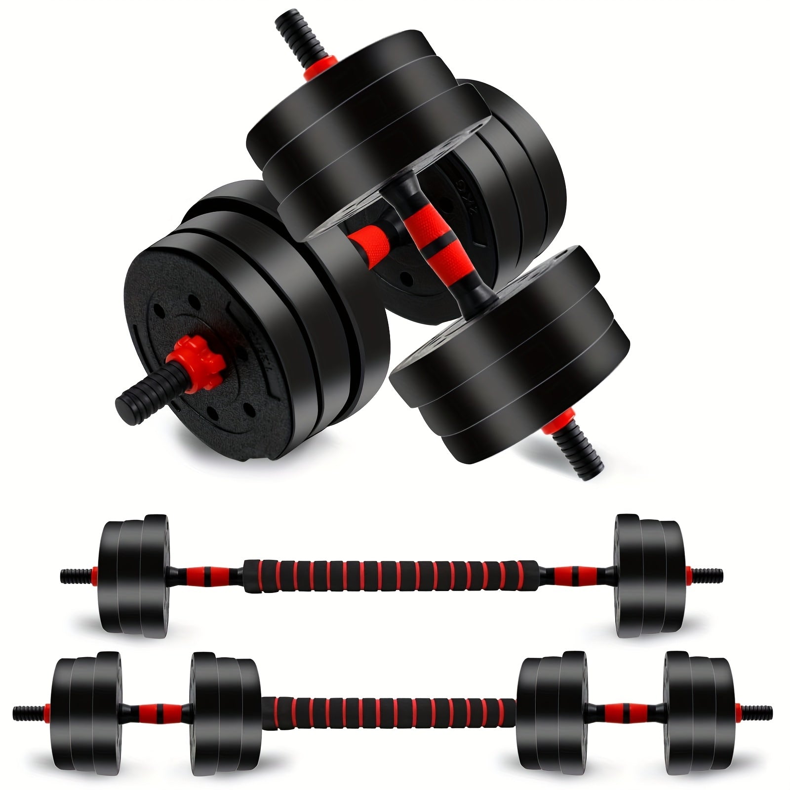 Adjustable Dumbbell Set 44lb | Men Women Free Weight Barbell with Thick Connecting Bumper Plates | Home Gym Strength Training Equipment Combo for Fitness Workout Black