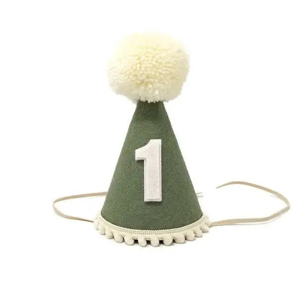 Party Hat - Olive Green with Cream Trim