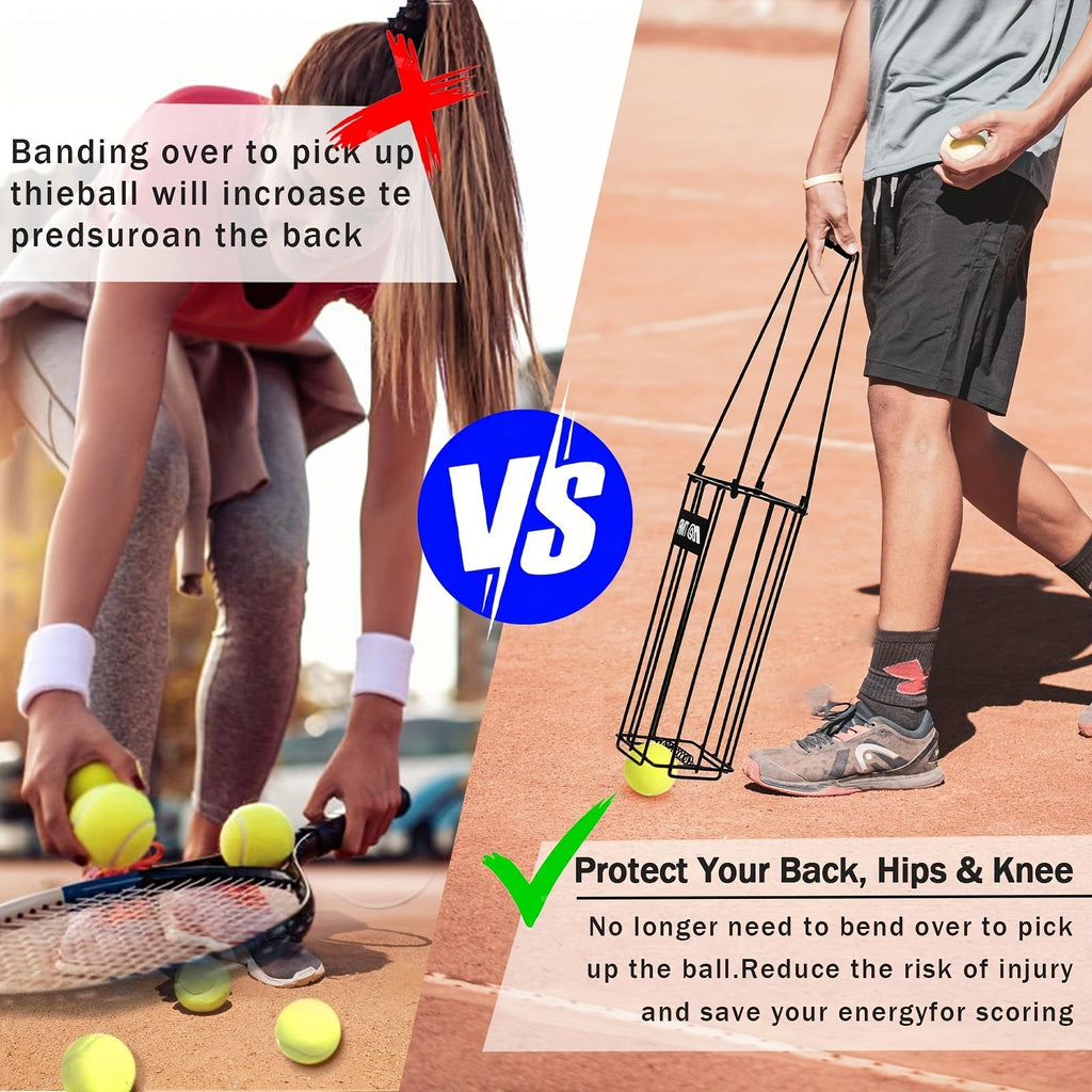 Pickleball & Tennis Ball Hopper Basket – Aluminum Alloy Ball Picker Upper with Handle, Portable Ball Collection Basket for Easy Court Pickup, Storage & Training Tool for Pickleball and Tennis (Black)