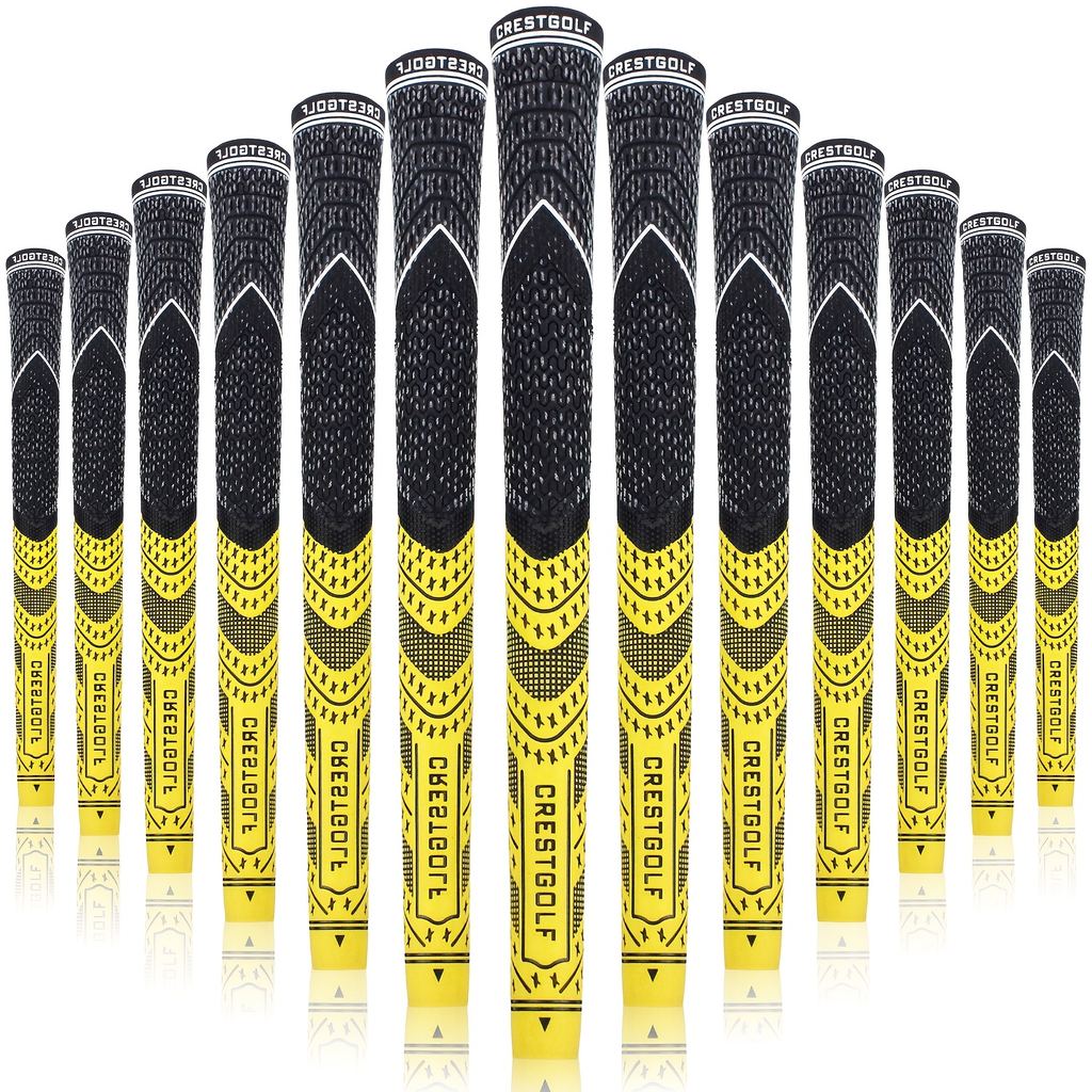 Midsize Golf Grips Set 13 Pack – All Weather Hybrid Rubber Golf Club Grips with Ecological Yarn Thread Technology, Multiple Colors, Fits Full Set of Clubs (Black, White, Red, Orange, Yellow, Blue, Gray)