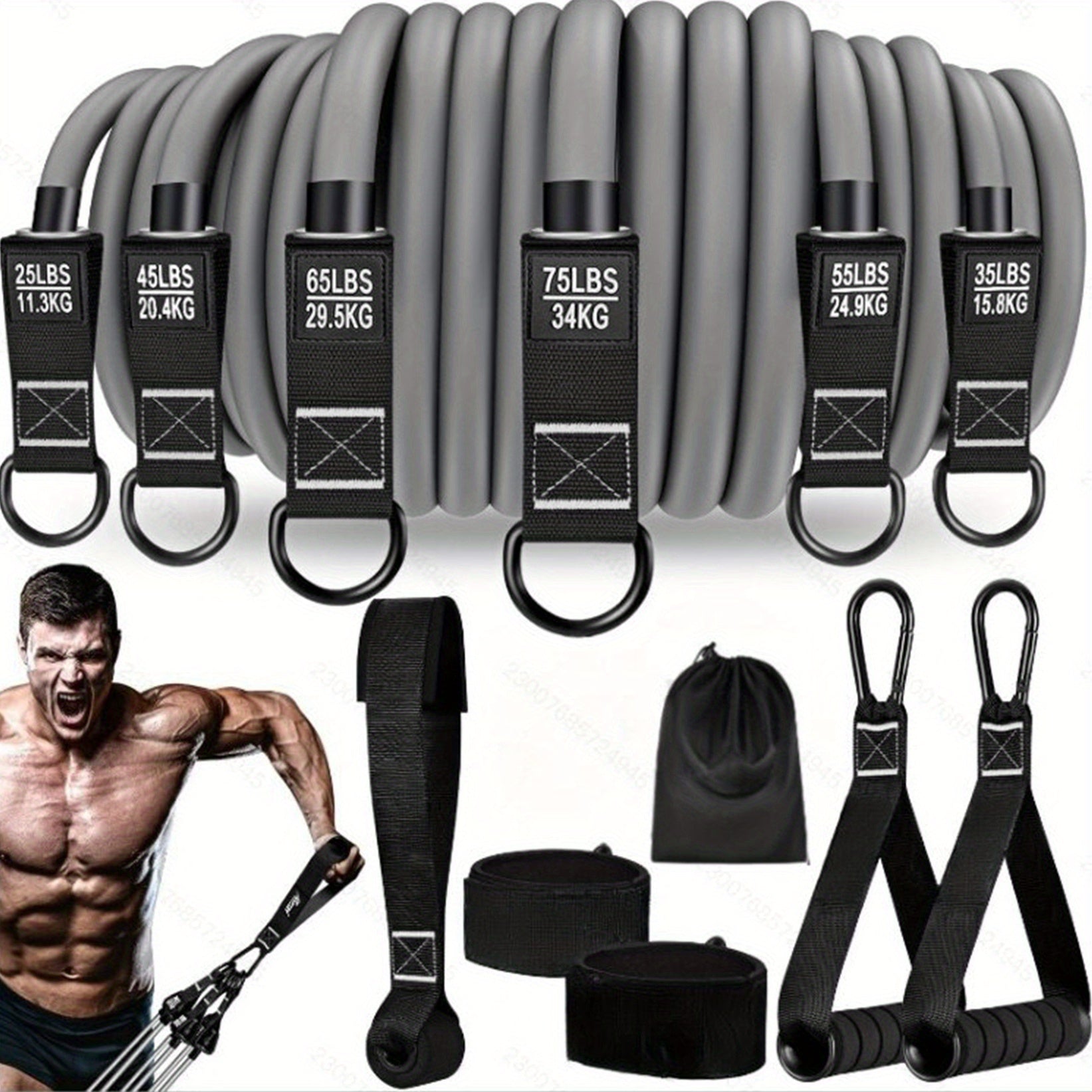 300lb Resistance Band Set – 6 Levels 25-75lb, Handles, Door Anchor & Ankle Straps – Heavy Duty Home Gym Kit for Full Body Strength Training, Muscle Building & Toning