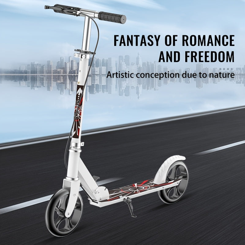 Foldable Adult Kick Scooter with Double Wheels - Rear Suspension & Brake, Lightweight Commuter Scooter for Adults Teens, Smooth Ride on Urban Streets, Non-Electric Manual Scooter for Daily Commuting