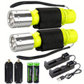 Scuba Diving Flashlight 2-Pack – Waterproof 80ft T6 LED 500 Lumens, Rechargeable 18650 USB, 3 Modes Rotary Switch Dive Light for Snorkeling, Caving & Outdoor Activities (Batteries & Chargers Included)