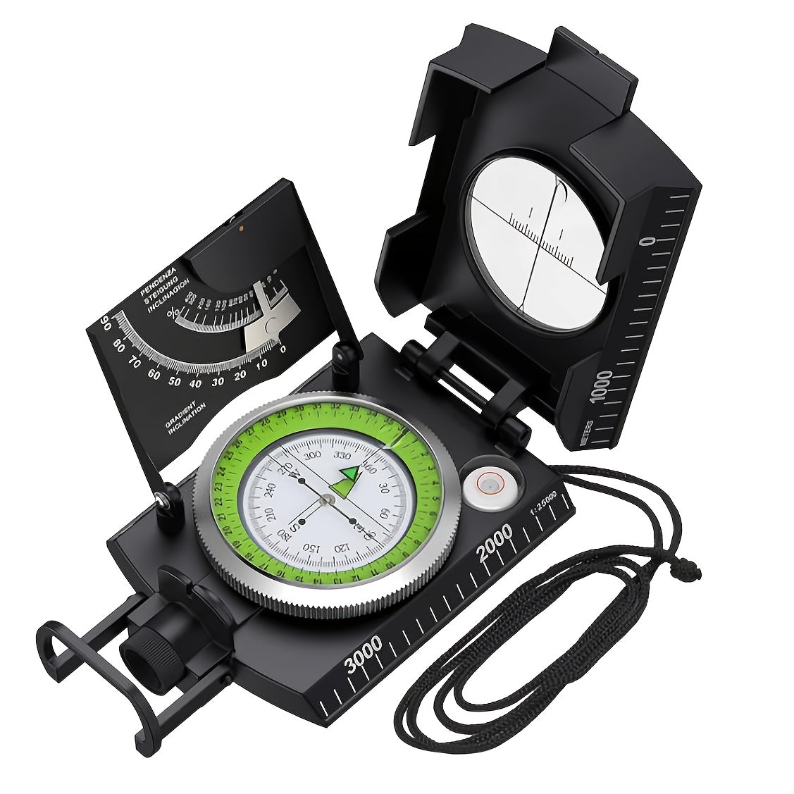 Survival Compass with Inclinometer & Carrying Bag – Sighting Compass for Camping, Hiking, Hunting, Geology & Navigation Activities (Green & Black)