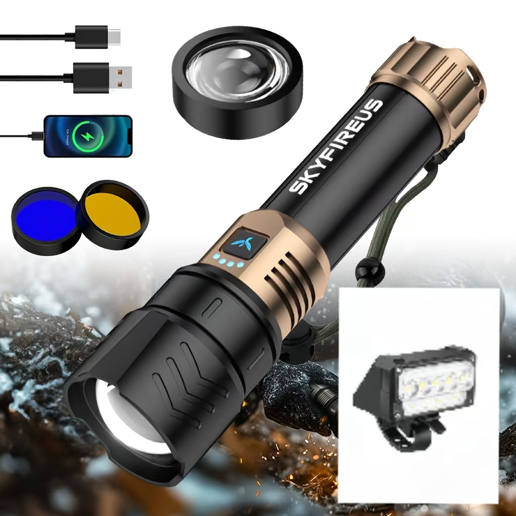 High Lumen LED Flashlight Zoomable 4 Modes Rechargeable Cycling Light for Camping Outdoor Household Use