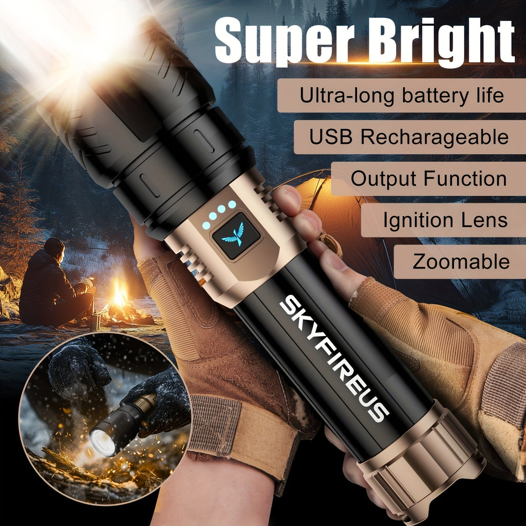 High Lumen LED Flashlight Zoomable 4 Modes Rechargeable Cycling Light for Camping Outdoor Household Use