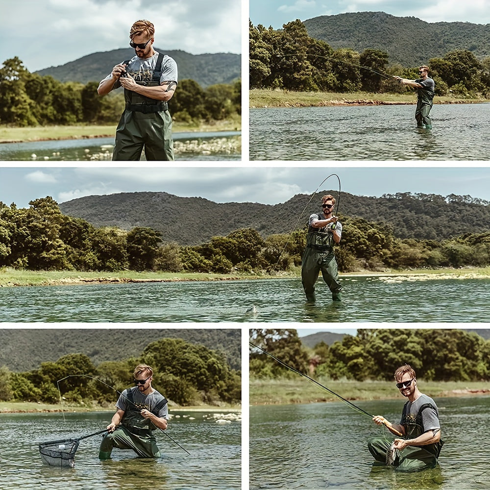 Waterproof Chest Waders for Men & Women with Boot Leg Straps, Adjustable H-Back Suspenders & Anti-Slip PVC Boots for Fly Fishing, Hunting & Farm Work – Sizes US 6.5-13