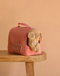 Maileg Puppy in Coral Pet Carrier - Dusty Powder
