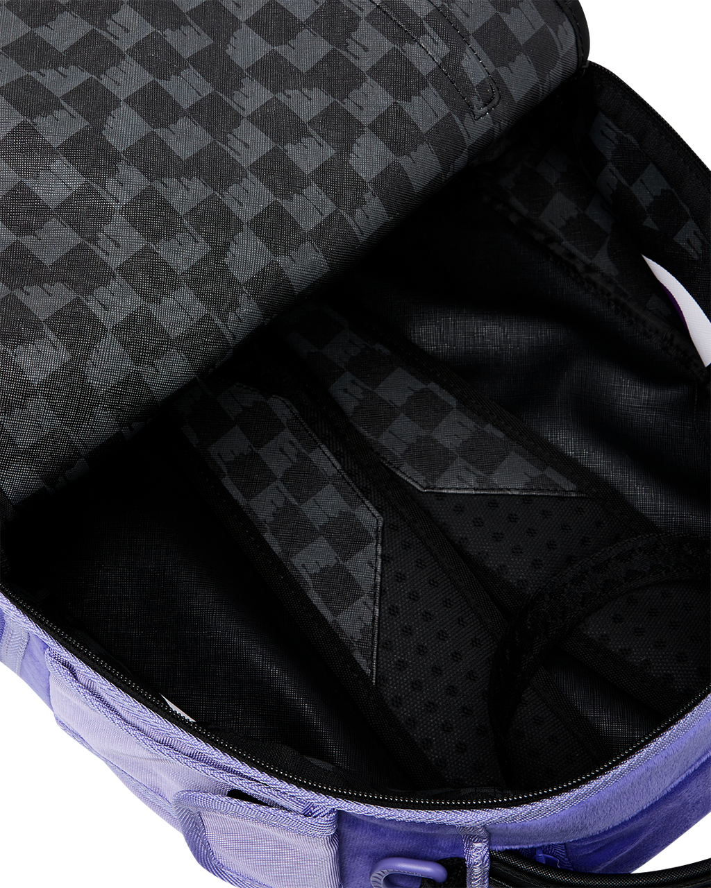 REVERSE MODE - PURPLE VELOUR TO BLACK CHECK BACKPACK