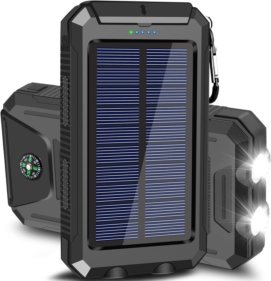 Solar Power Bank 10000mAh Waterproof Portable Charger with LED Light