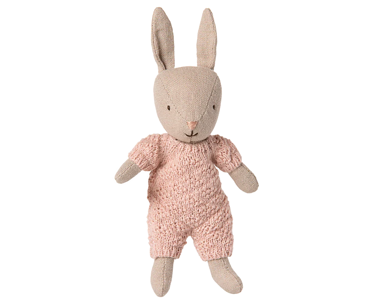 Maileg Rabbit Micro - Sand - Rose Knitted Suit