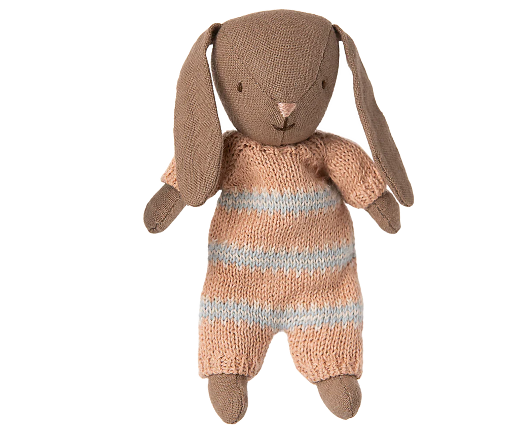 Maileg Bunny, Micro - Brown - Dusty Rose Knitted Suit