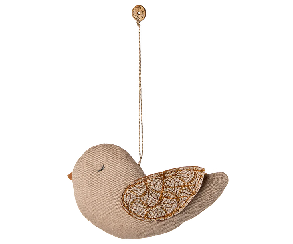 Maileg Fabric Ornament, Bird - Winter Heart - Sand
