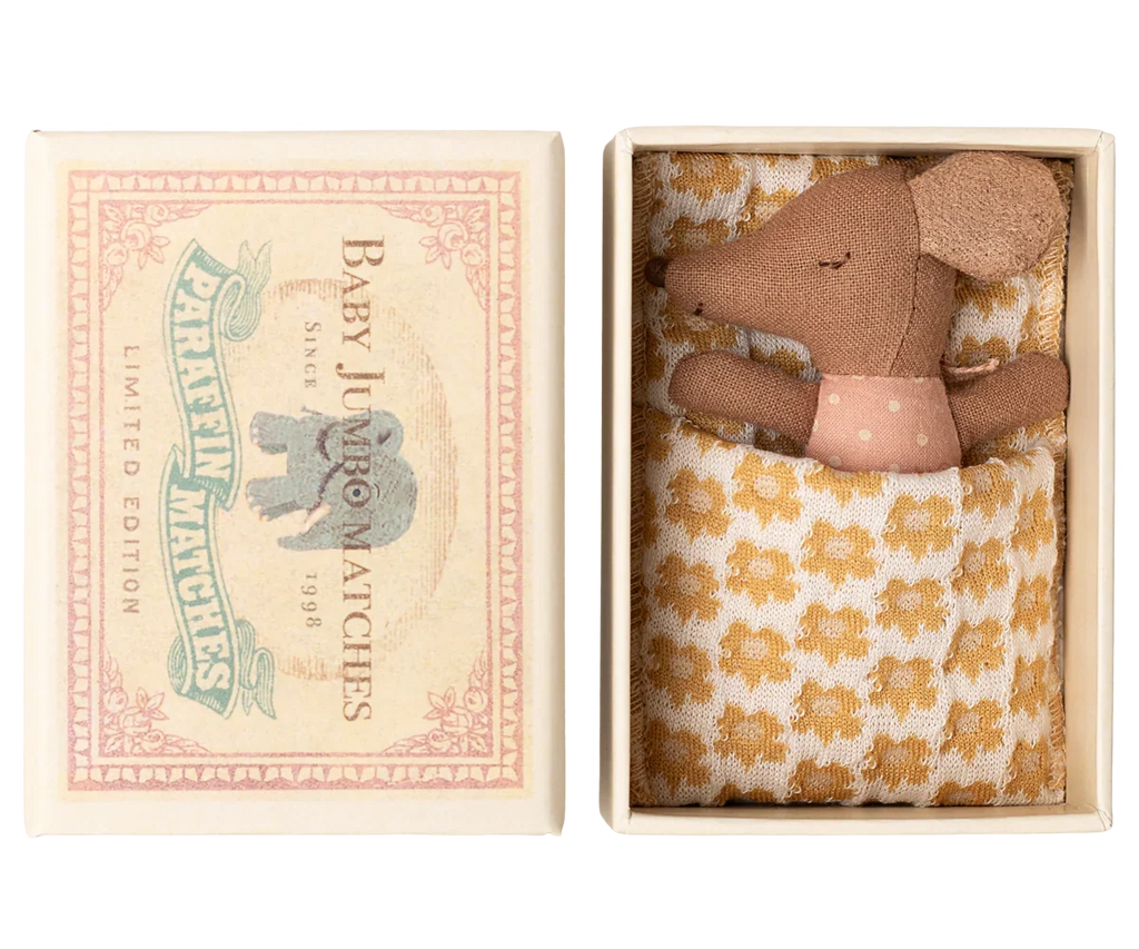 Maileg Sleepy Wakey Baby Mouse in Matchbox - Rose
