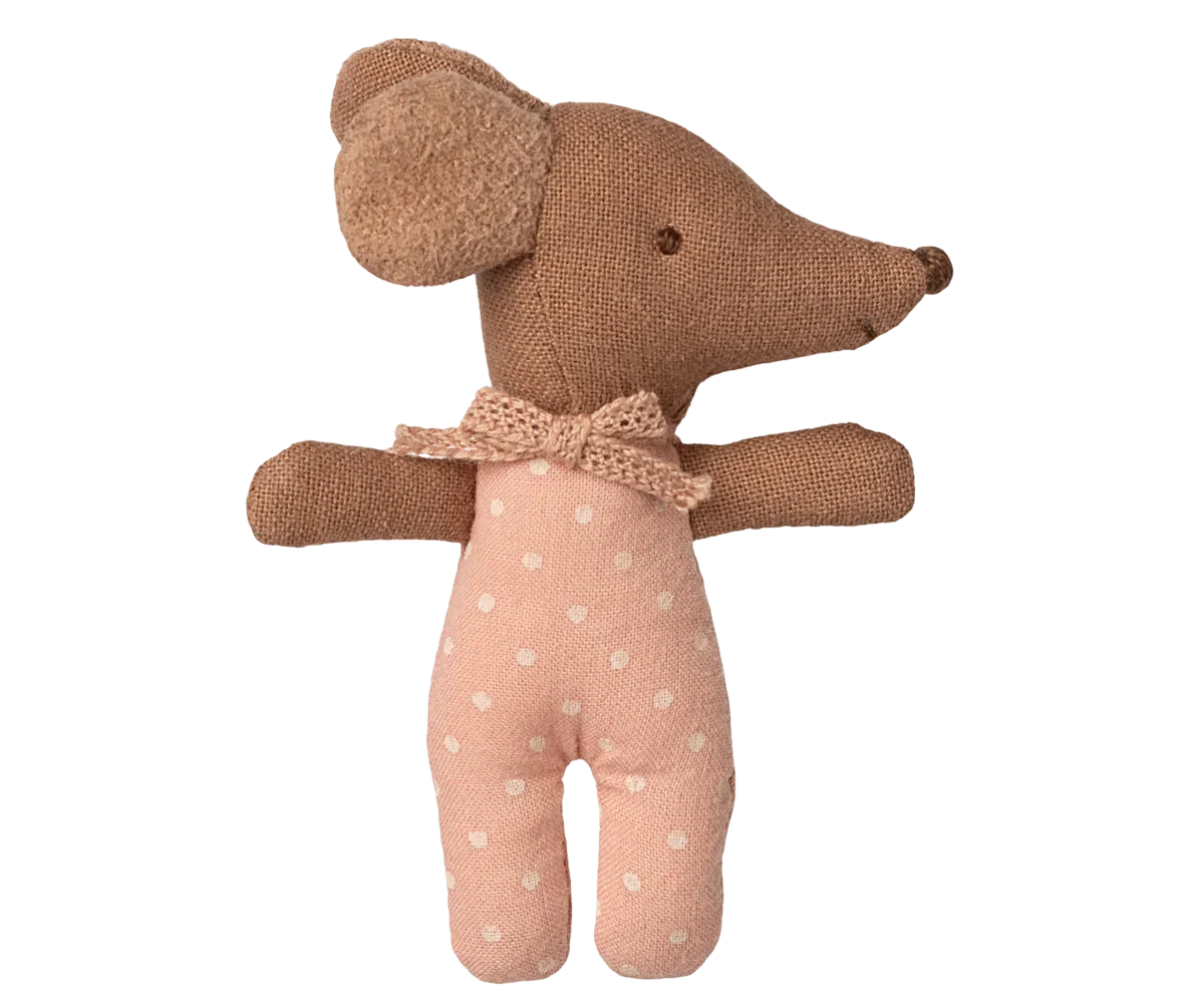 Maileg Sleepy Wakey Baby Mouse in Matchbox - Rose