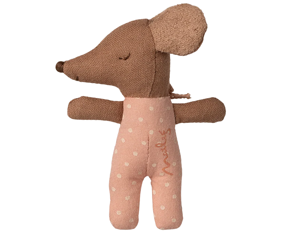Maileg Sleepy Wakey Baby Mouse in Matchbox - Rose