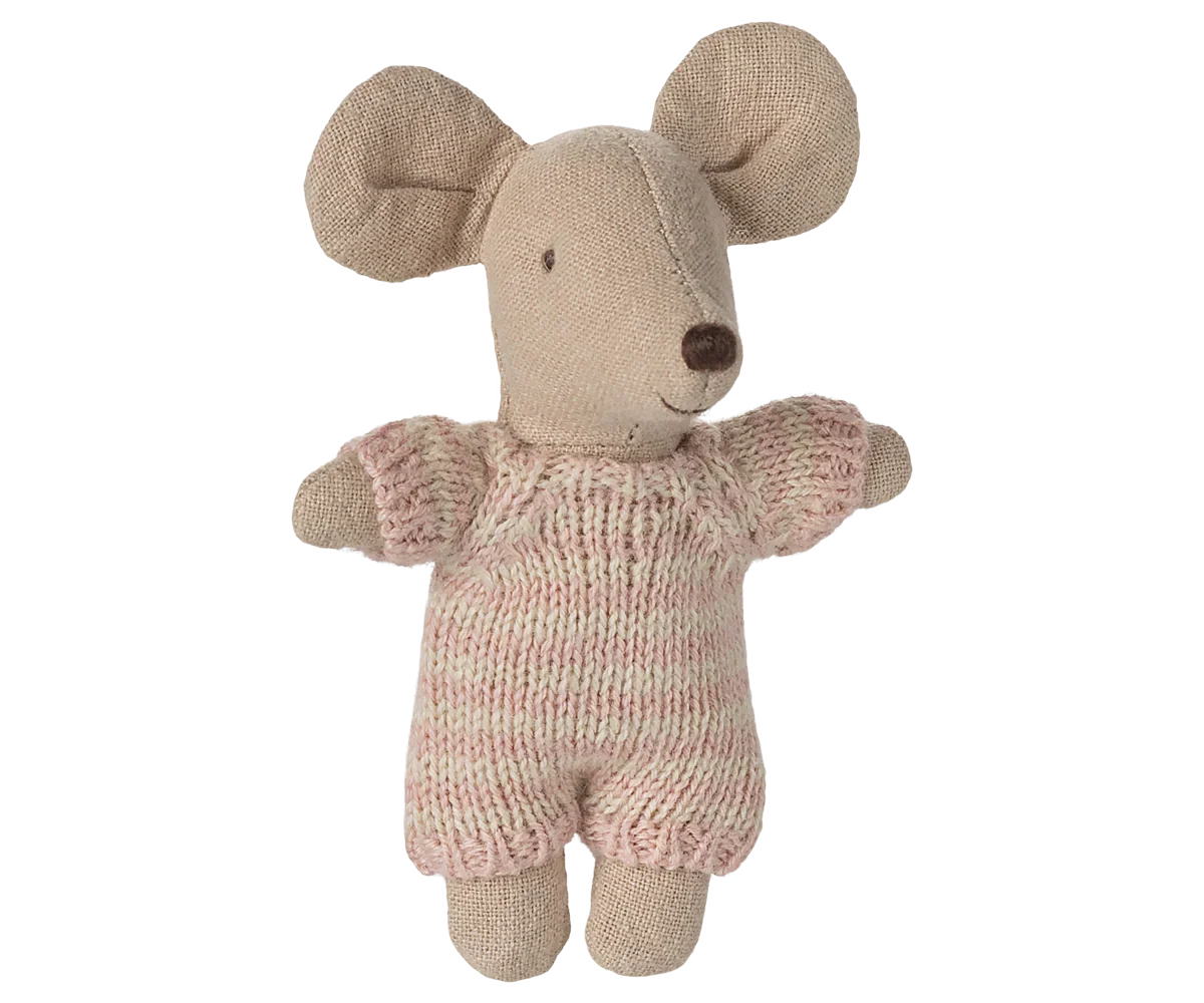 Maileg Baby Mouse in Carry Cot - Rose