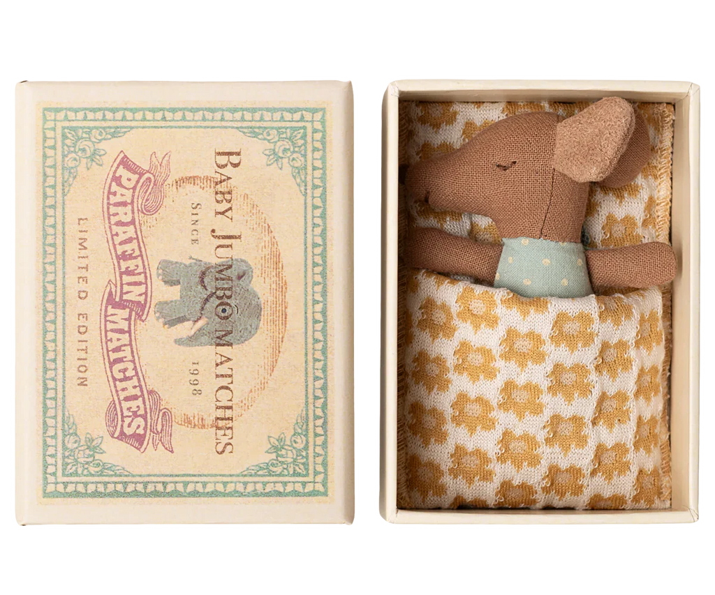 Maileg Sleepy Wakey Baby Mouse in Matchbox - Blue