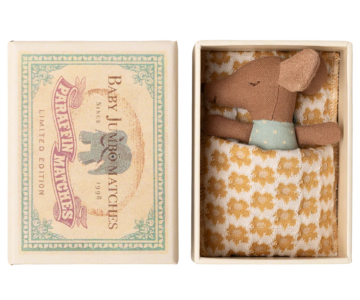 Maileg Sleepy Wakey Baby Mouse in Matchbox - Blue