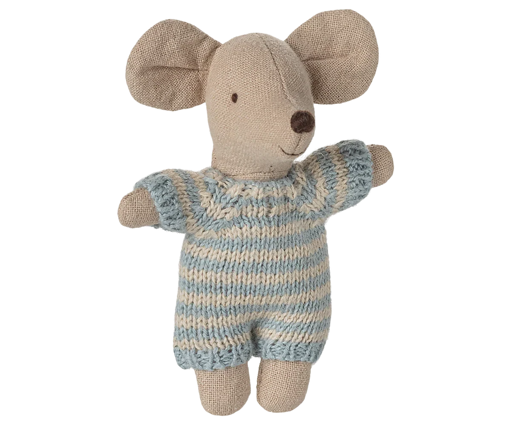 Maileg Baby Mouse in Carry Cot - Blue
