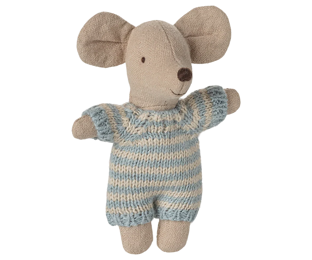 Maileg Baby Mouse in Carry Cot - Blue