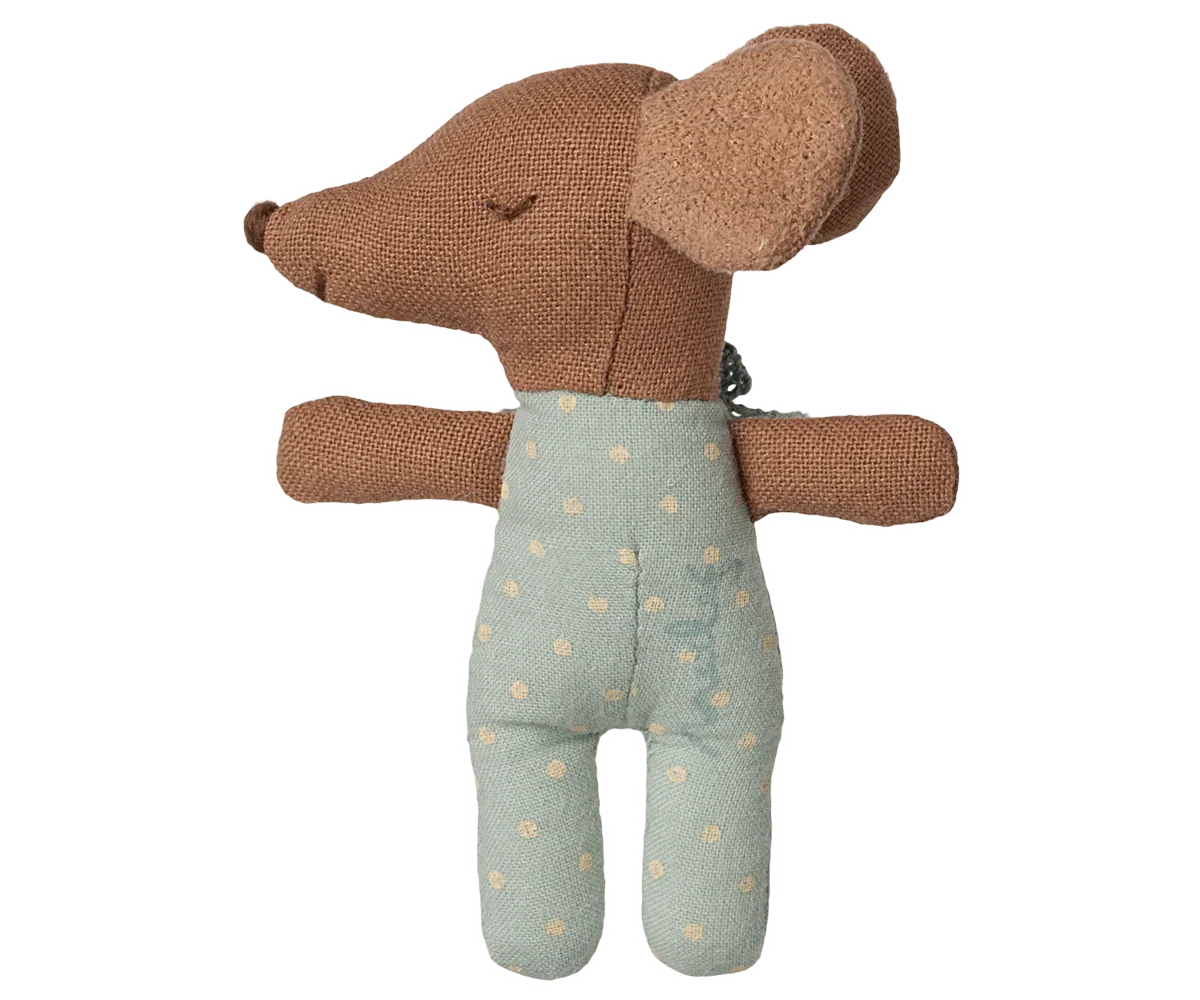 Maileg Sleepy Wakey Baby Mouse in Matchbox - Blue