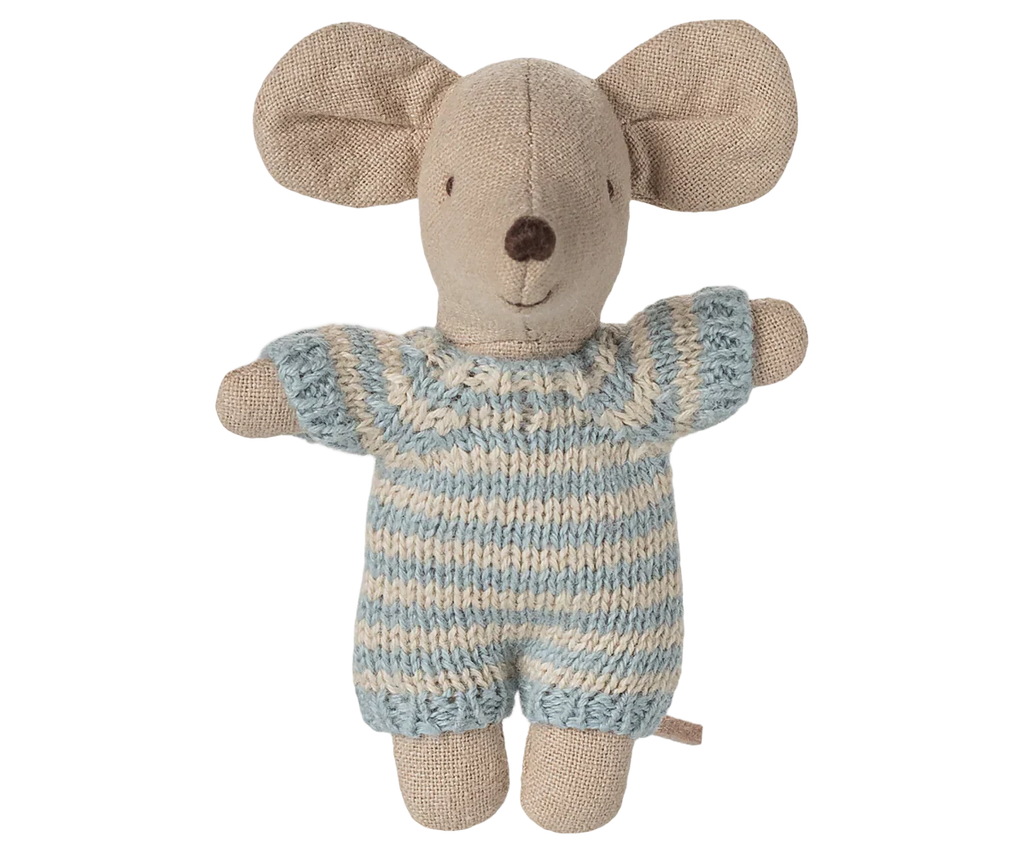 Maileg Baby Mouse in Carry Cot - Blue