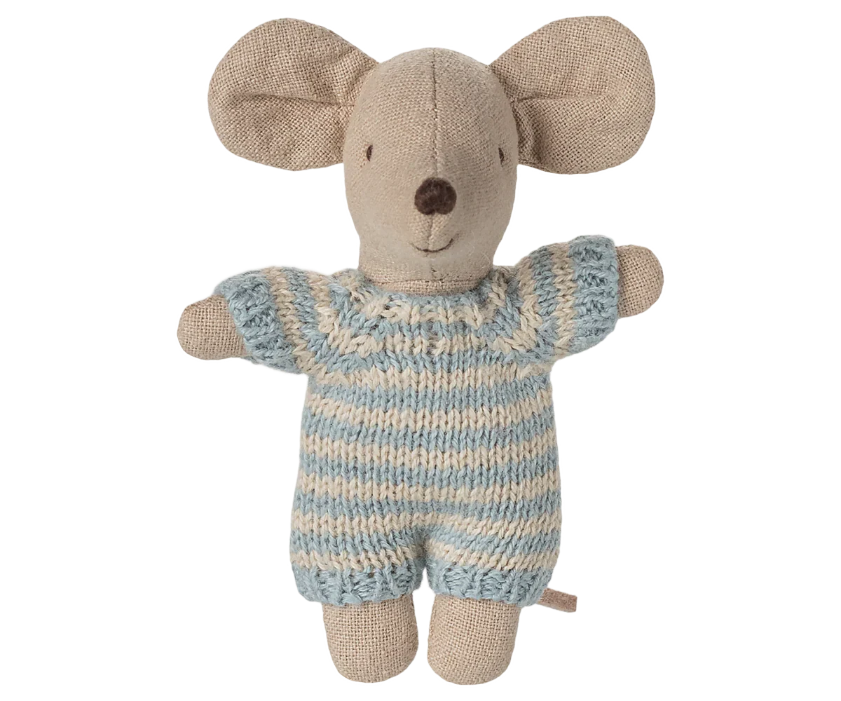 Maileg Baby Mouse in Carry Cot - Blue