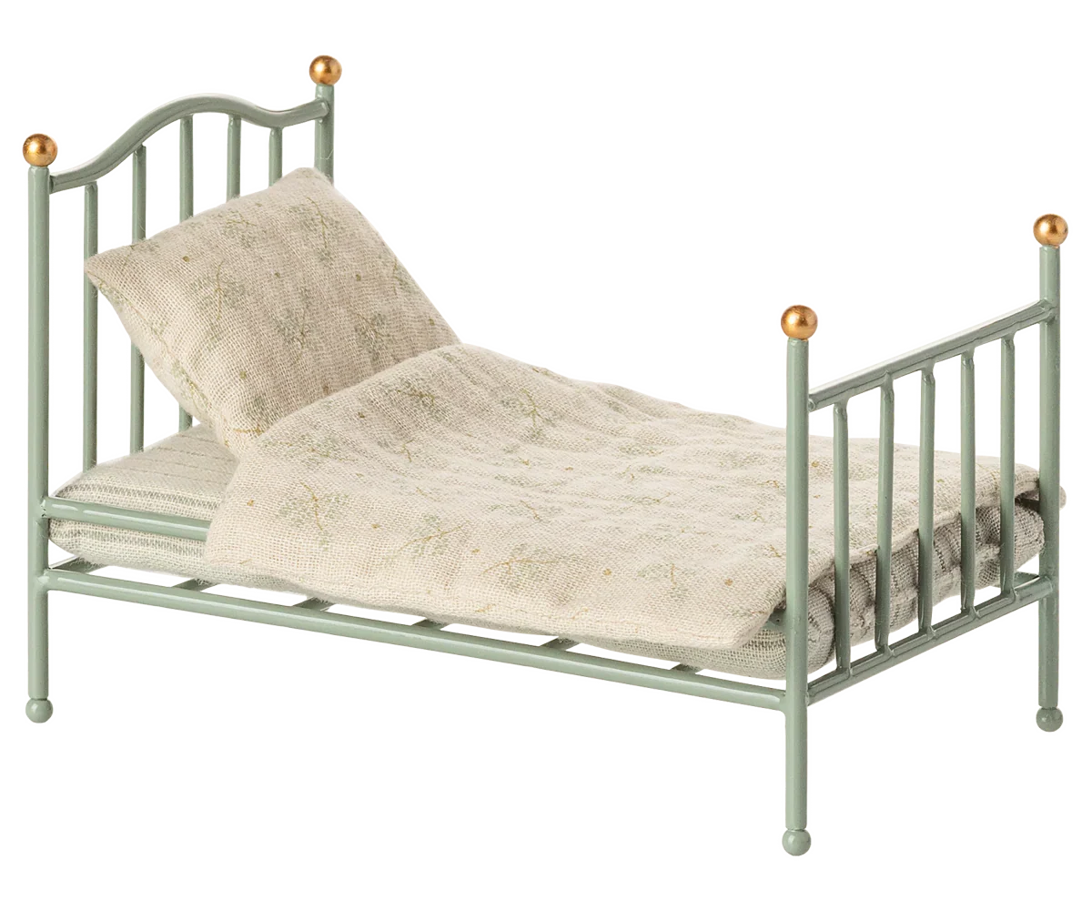 Maileg Vintage Single Bed, Mouse - Mint