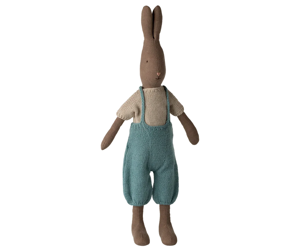 Maileg Rabbit, Size 3 - Brown - Knitted Shirt and Overall
