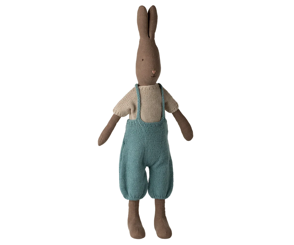 Maileg Rabbit, Size 3 - Brown - Knitted Shirt and Overall
