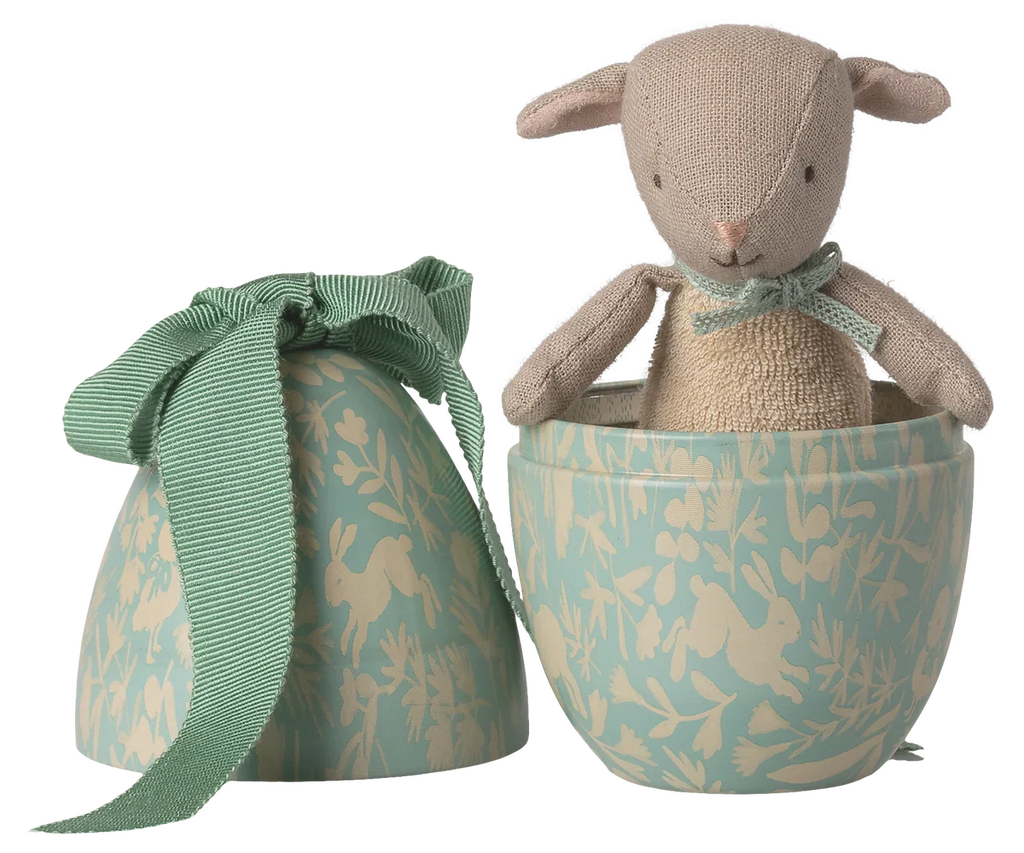 Maileg Easter Egg with Micro Lamb, Small - Dusty Mint (With Magnetic Hands)