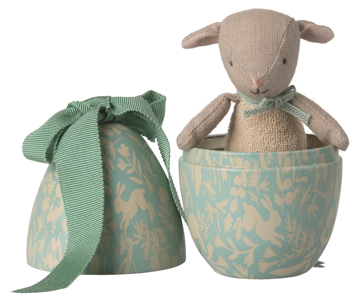 Maileg Easter Egg with Micro Lamb, Small - Dusty Mint (With Magnetic Hands)