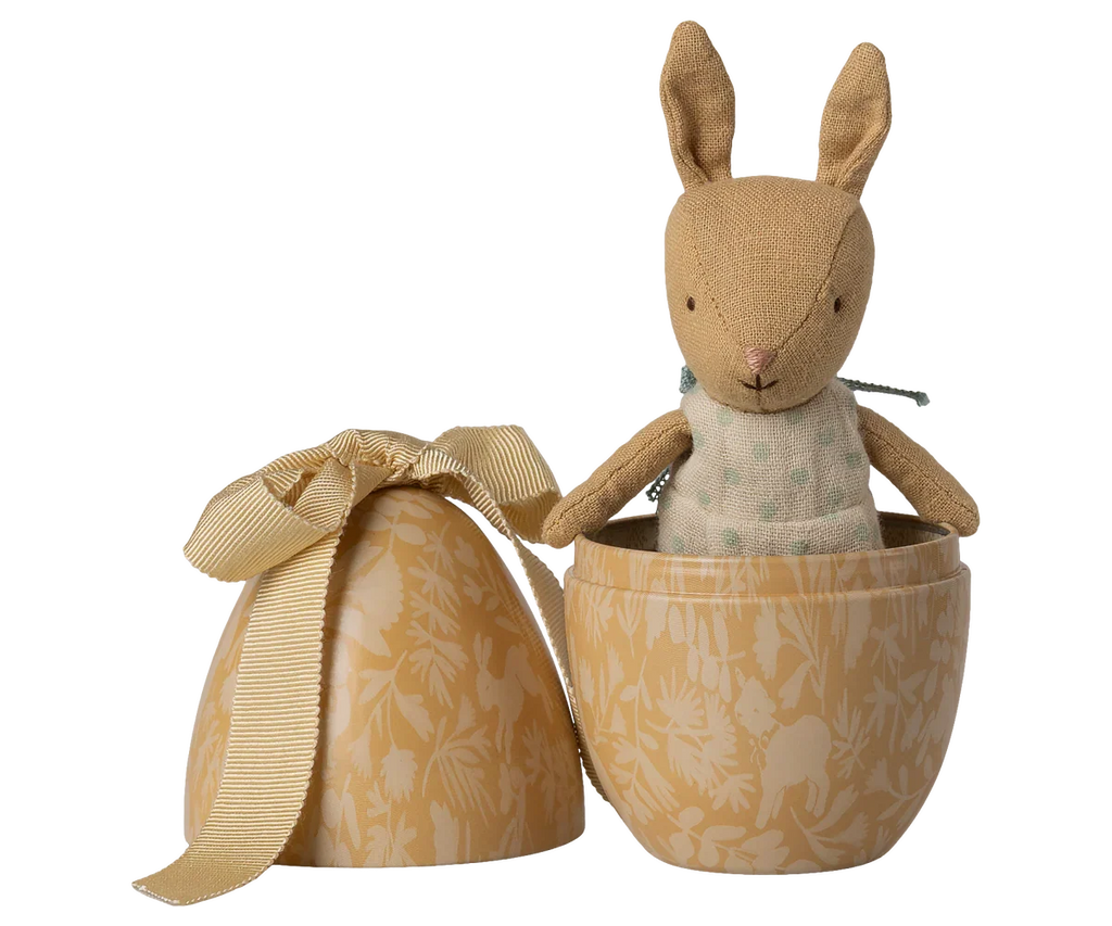 Maileg Easter Egg with Micro Rabbit, Small - Cream Yellow (With Magnetic Hands)