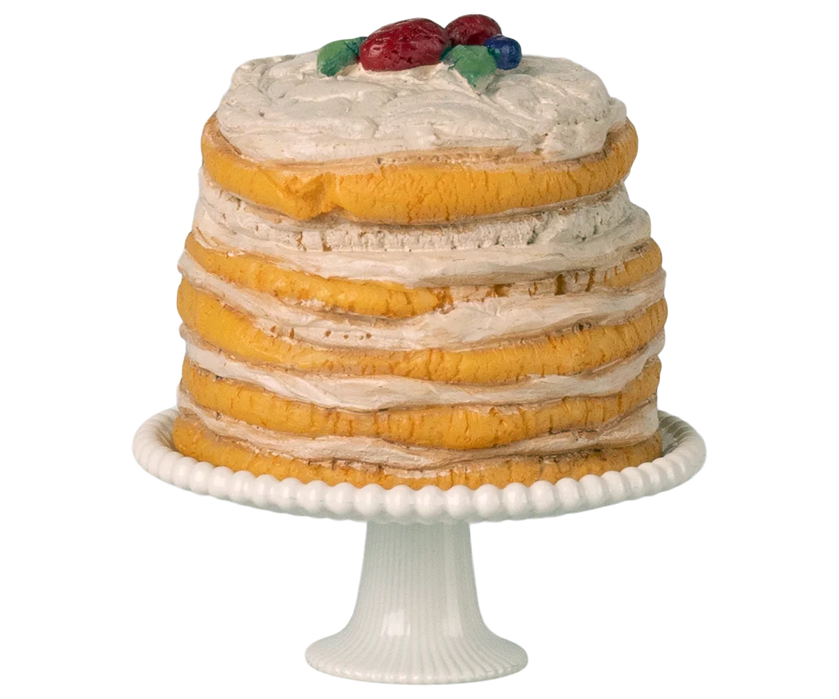 Maileg Party Cake and Cake Stand, Mouse - Off White