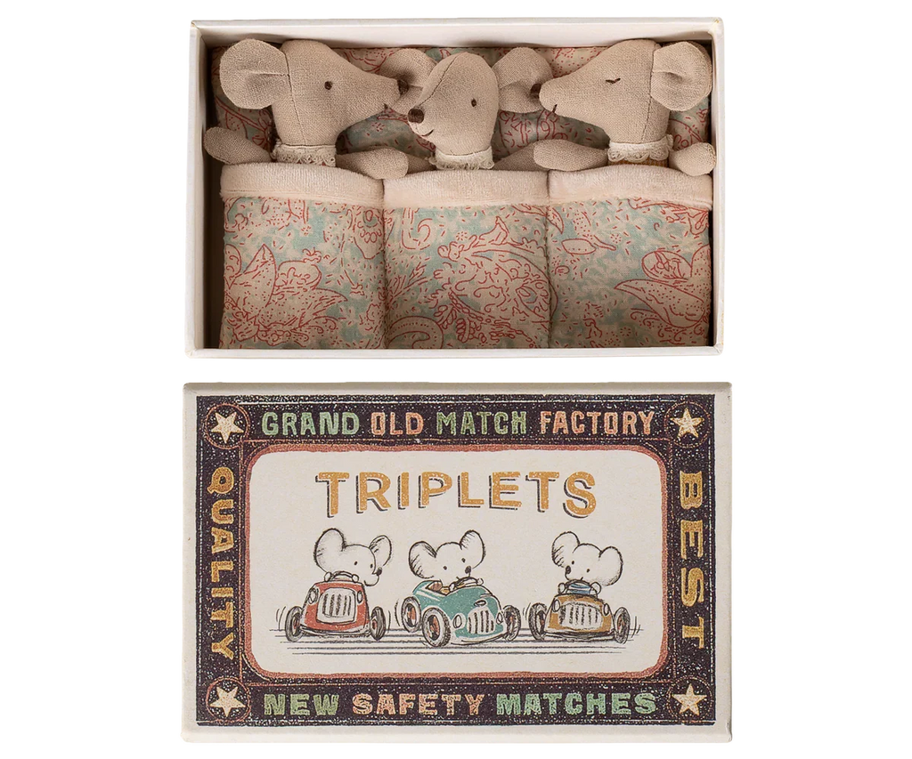 Maileg Triplets, Baby Mice in Matchbox - Checker