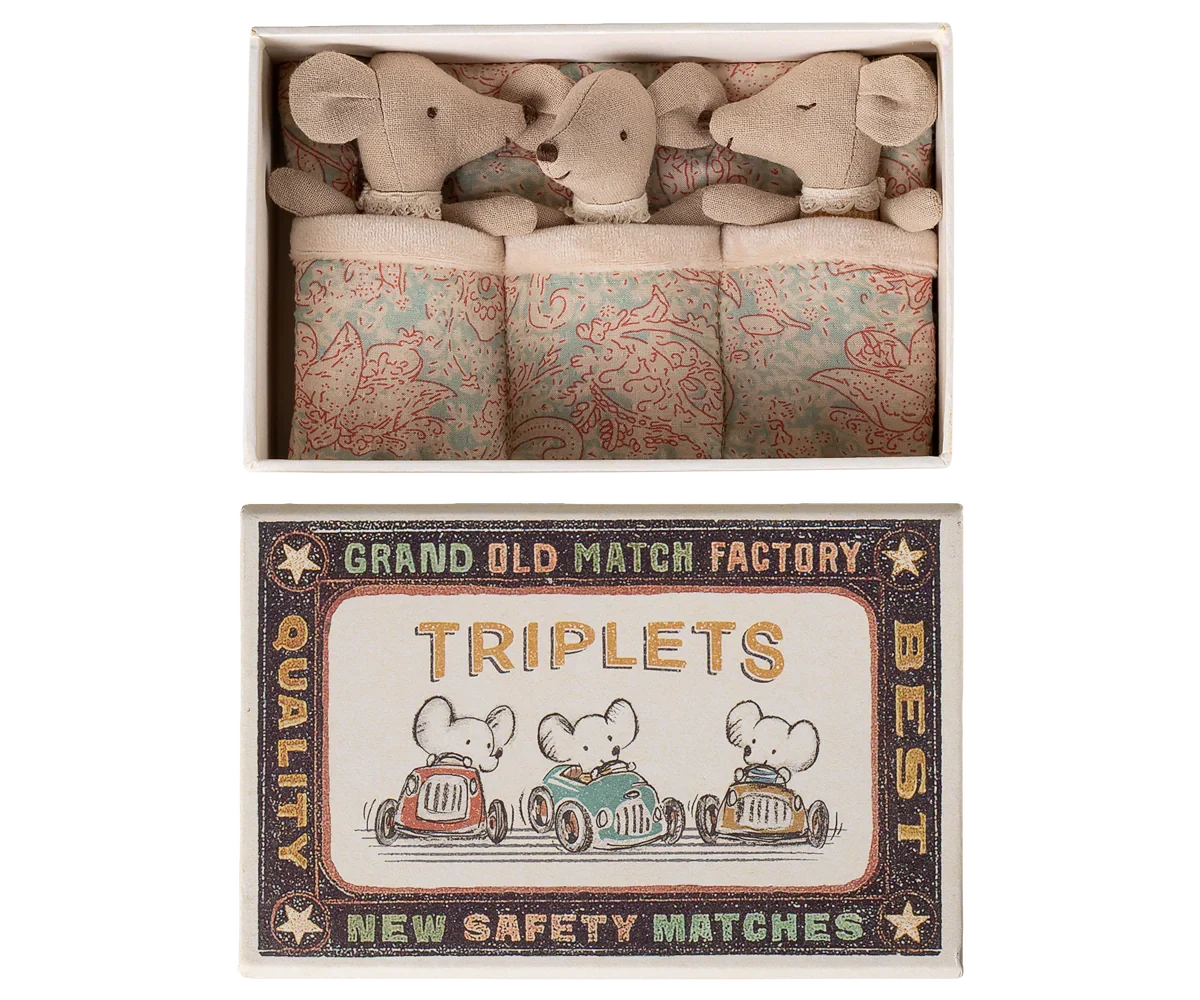 Maileg Triplets, Baby Mice in Matchbox - Checker