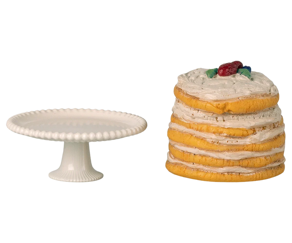 Maileg Party Cake and Cake Stand, Mouse - Off White