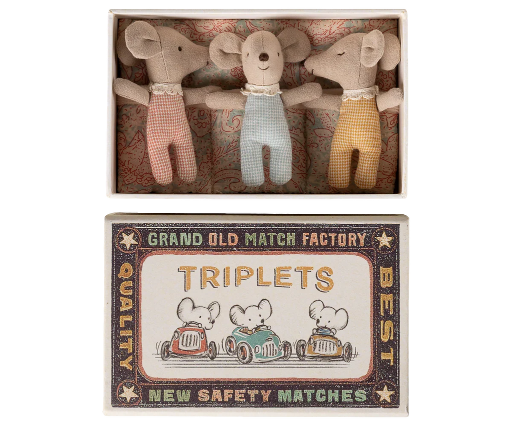 Maileg Triplets, Baby Mice in Matchbox - Checker