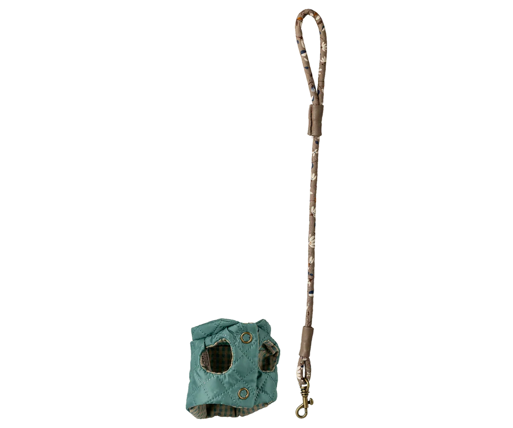 Maileg Pet Supply, Harness and Leash - Dark Mint