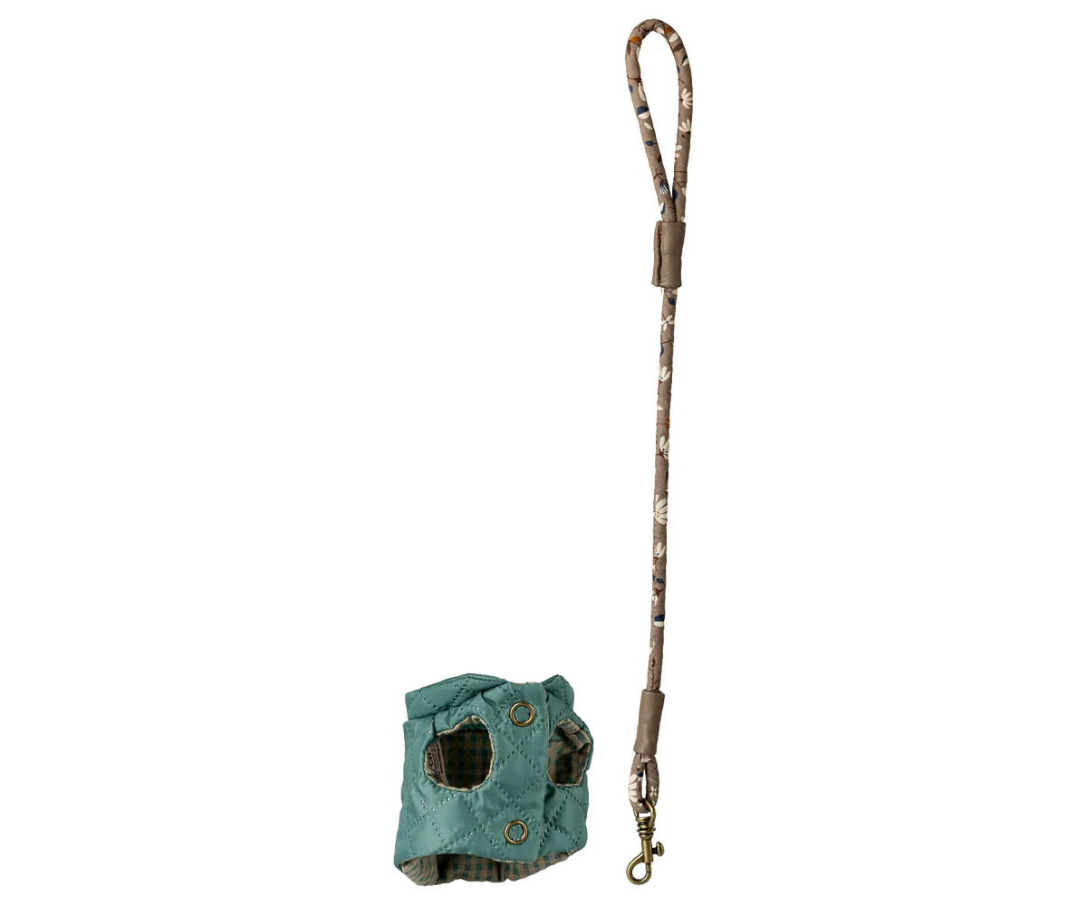 Maileg Pet Supply, Harness and Leash - Dark Mint