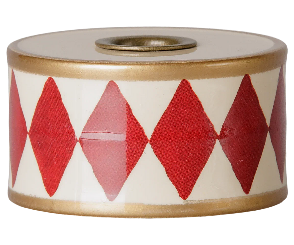 PRE-ORDER: Maileg Christmas Candle Holder, Drum - Red/Off White (Estimated Arrival Mid October)