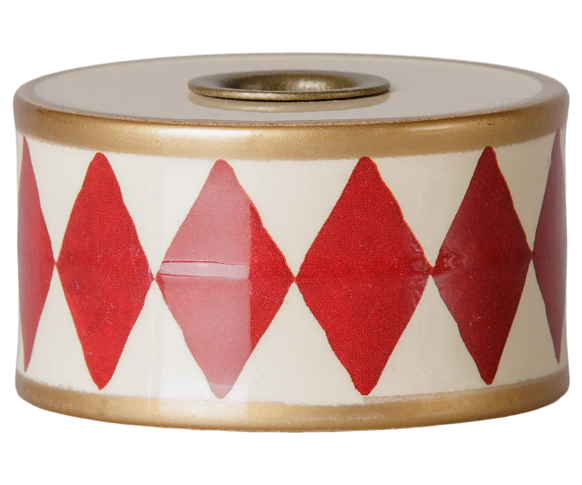 PRE-ORDER: Maileg Christmas Candle Holder, Drum - Red/Off White (Estimated Arrival Mid October)
