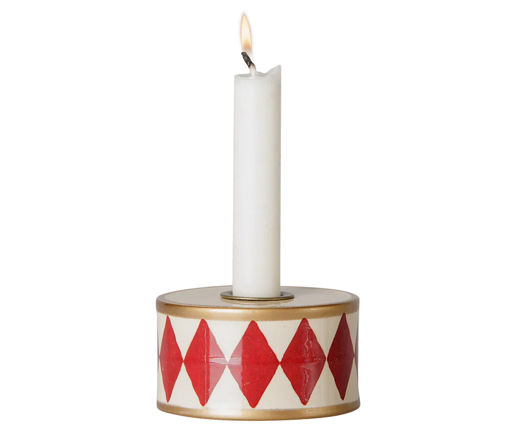 PRE-ORDER: Maileg Christmas Candle Holder, Drum - Red/Off White (Estimated Arrival Mid October)
