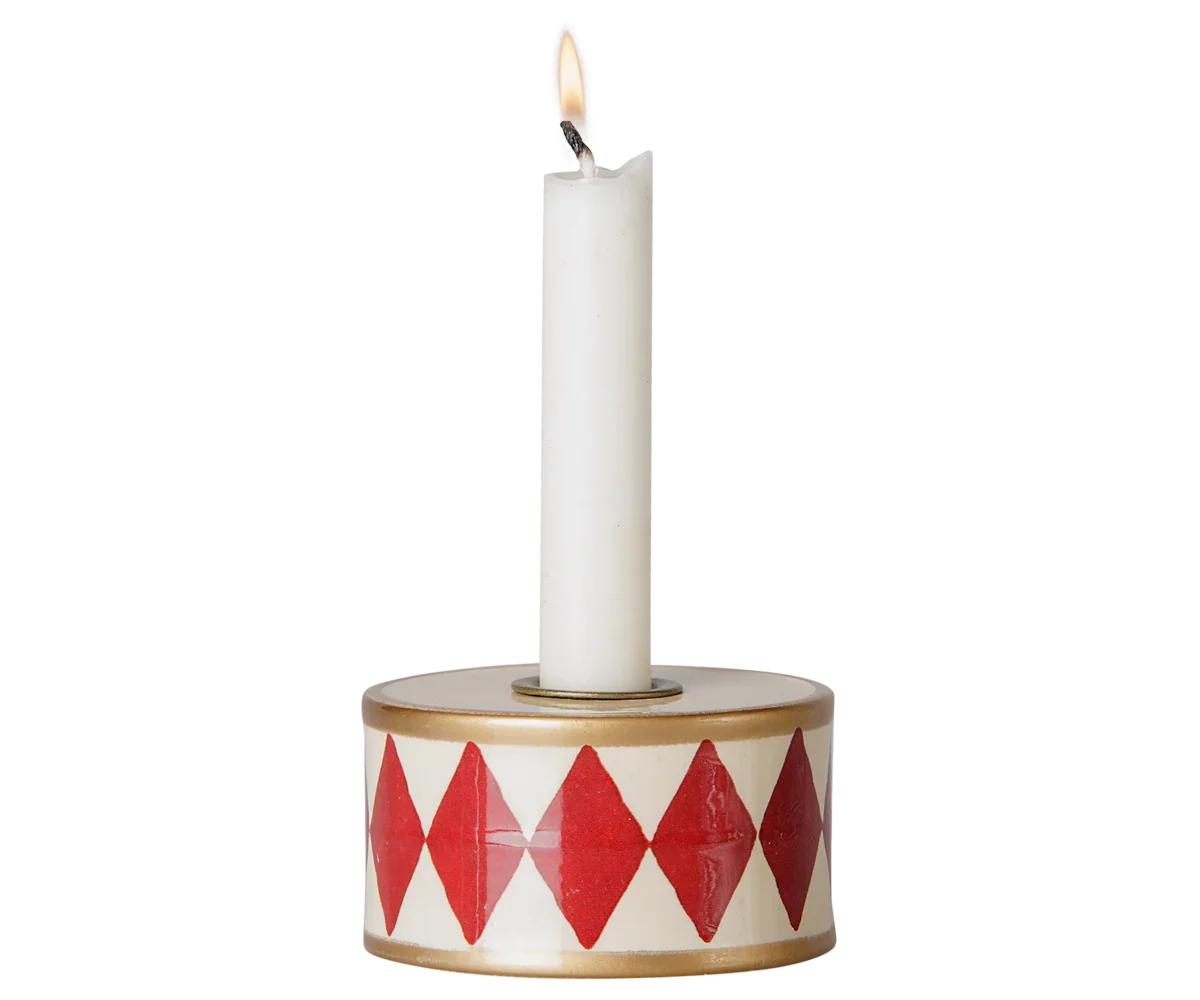 PRE-ORDER: Maileg Christmas Candle Holder, Drum - Red/Off White (Estimated Arrival Mid October)